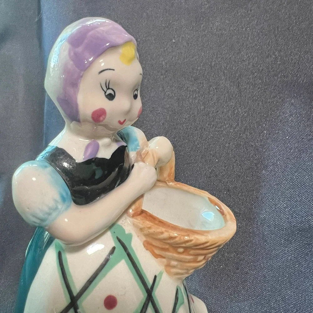 Vintage United China & Glass Co. Lady  Basket Vase Succulent Planter Small 1940s